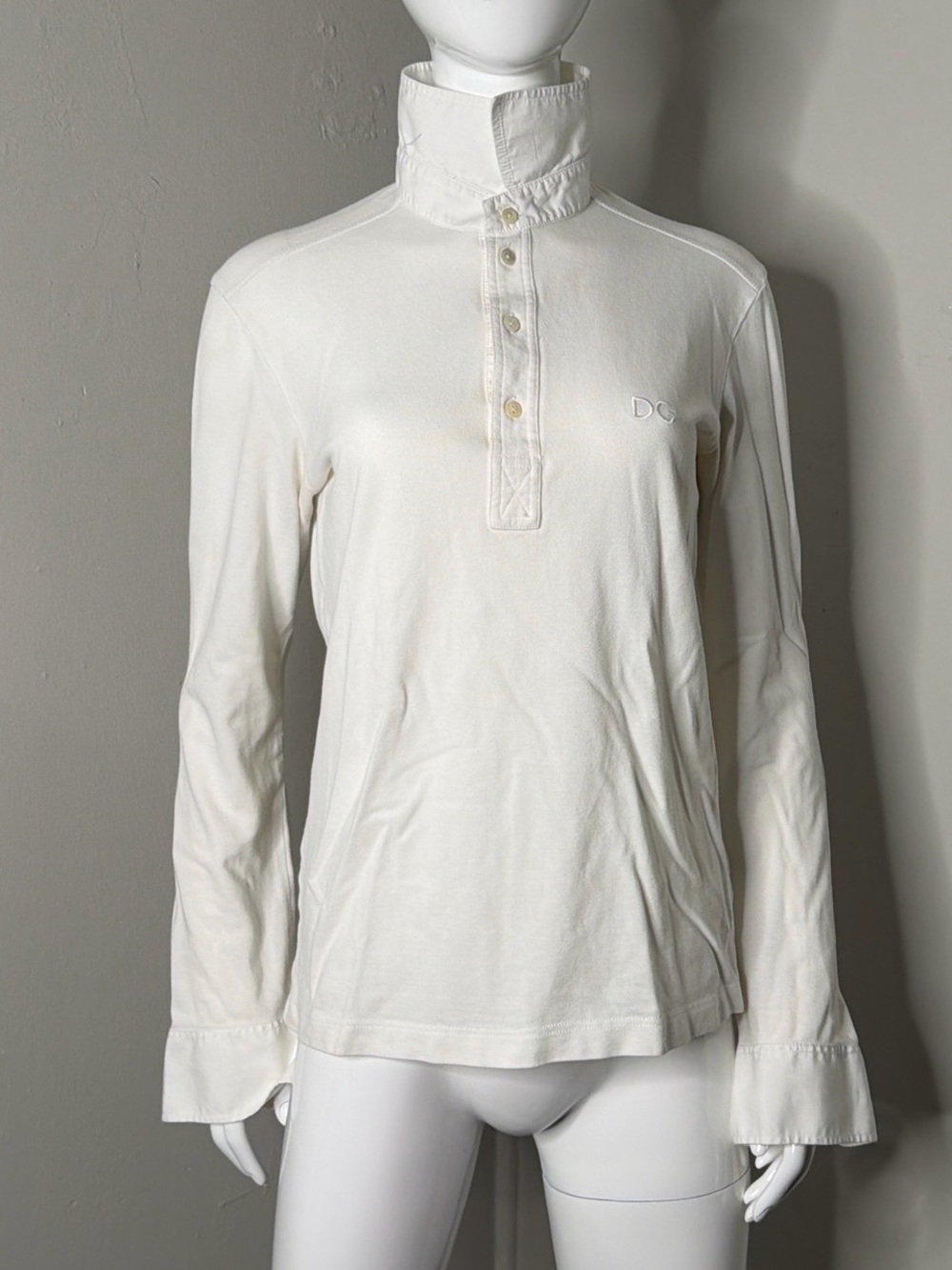 Dolce & Gabanna Embroidered Logo White Long Sleeve Polo Shirt 50 Made in Italy